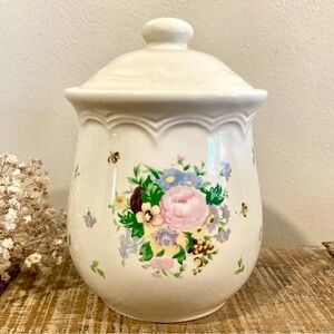 6.5” Tall Vintage Ceramic Canister Floral Kitchen Storage Cottagecore Flowers